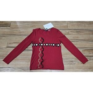 Orly Red Geometric Pattern Women's Sweater Size Medium